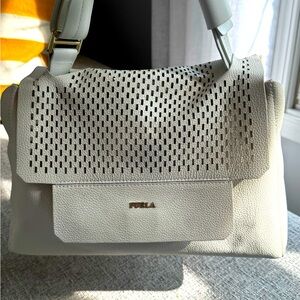 Furla White Hobo Tote With Golden Hardware Bag